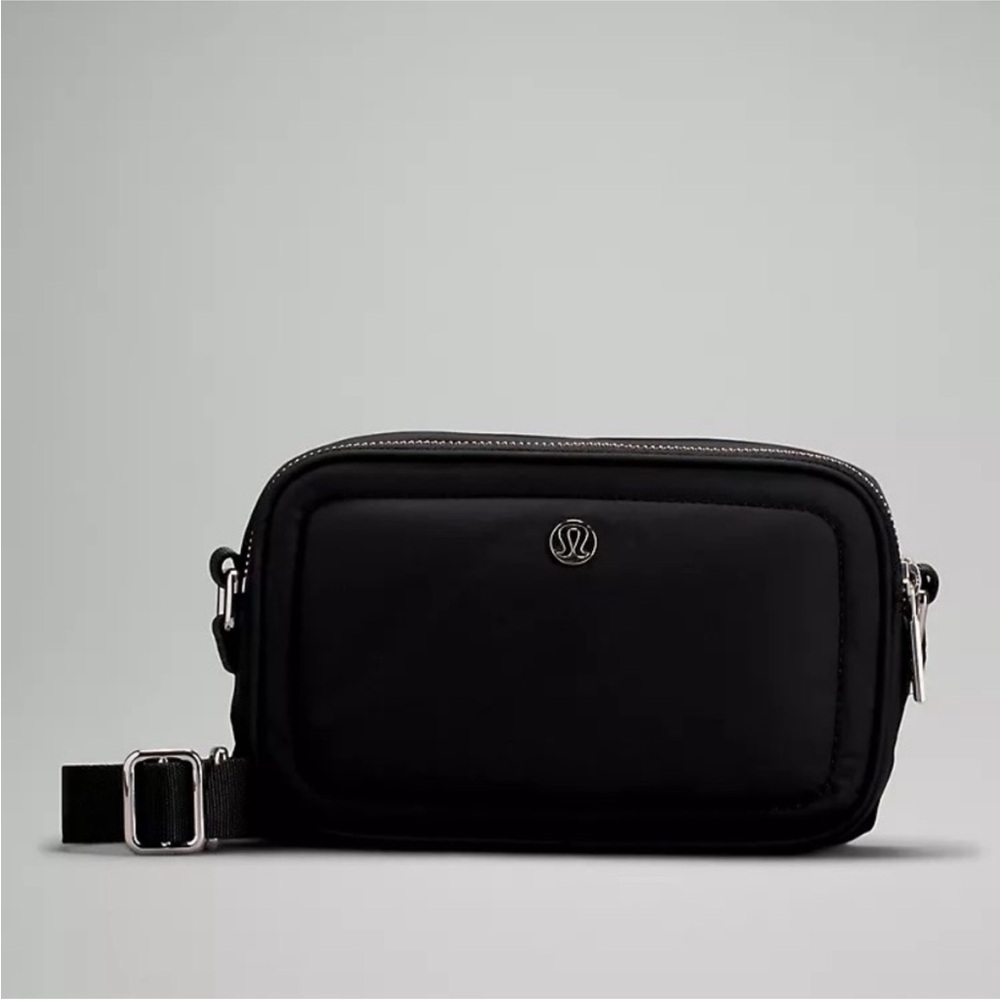 Lululemon Athletica Black Camera Crossbody Bag with Silver Accents